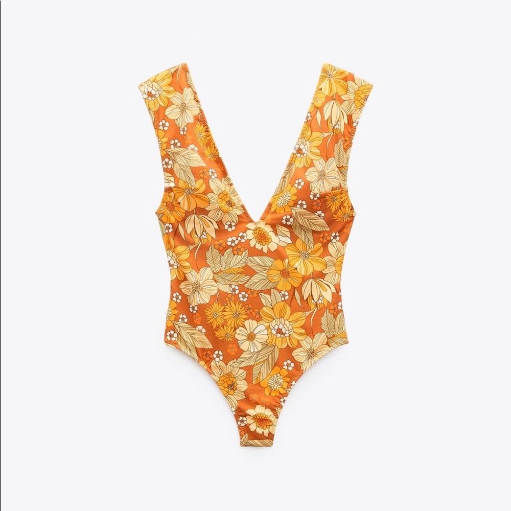 Zara orange floral one piece swimsuit